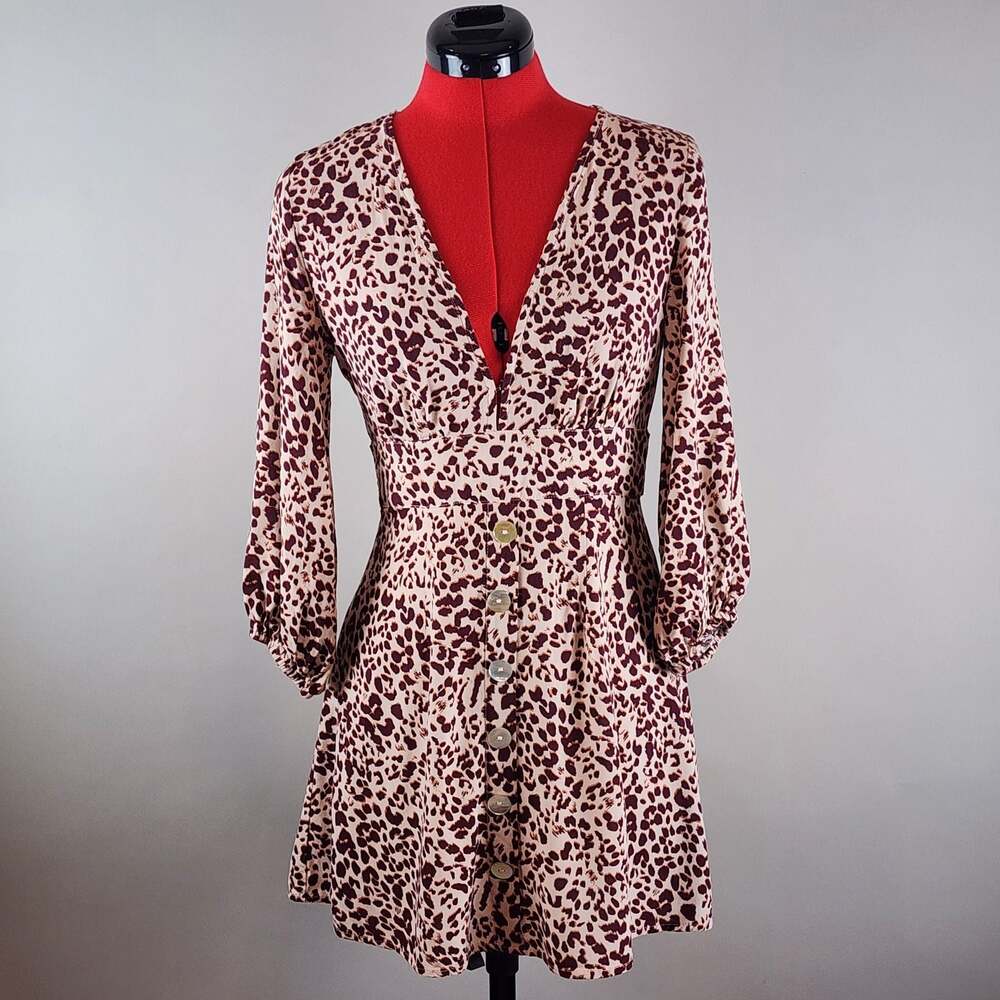 Impeccable Pig Leopard Print VNeck Long Sleeve Mini Dress Small Indie Sleeze